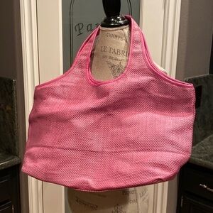 Neiman Marcus Hot Pink Woven Tote Bag Purse with Padded Straps
